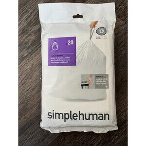 Simplehuman D Custom Drawstring Trash Bags 20L / 5.2 Gallon White, 20 Ct Total